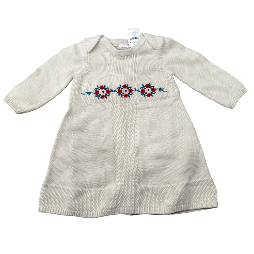 Hanna Andersson Cream Knit Dress with Floral Embroidery